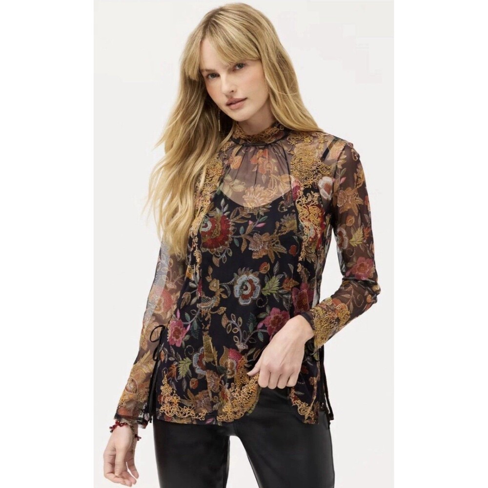 JOHNNY WAS Francisca Mesh Top . Size XS